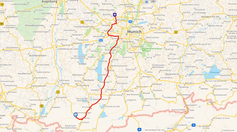 The route from Dachau concentration camp memorial to Oberammergau
Motorhome Road Trip to Oberammergau