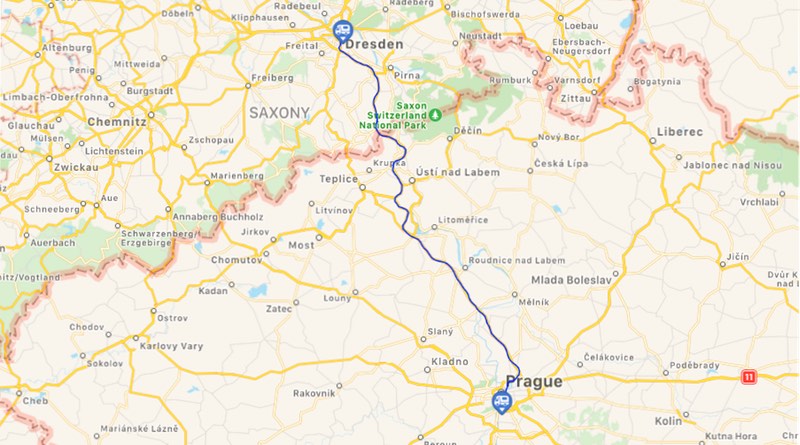 Motorhome road trip holiday route to Prague.