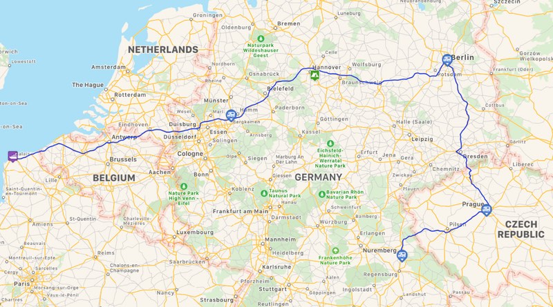 Motorhome road trip holiday route